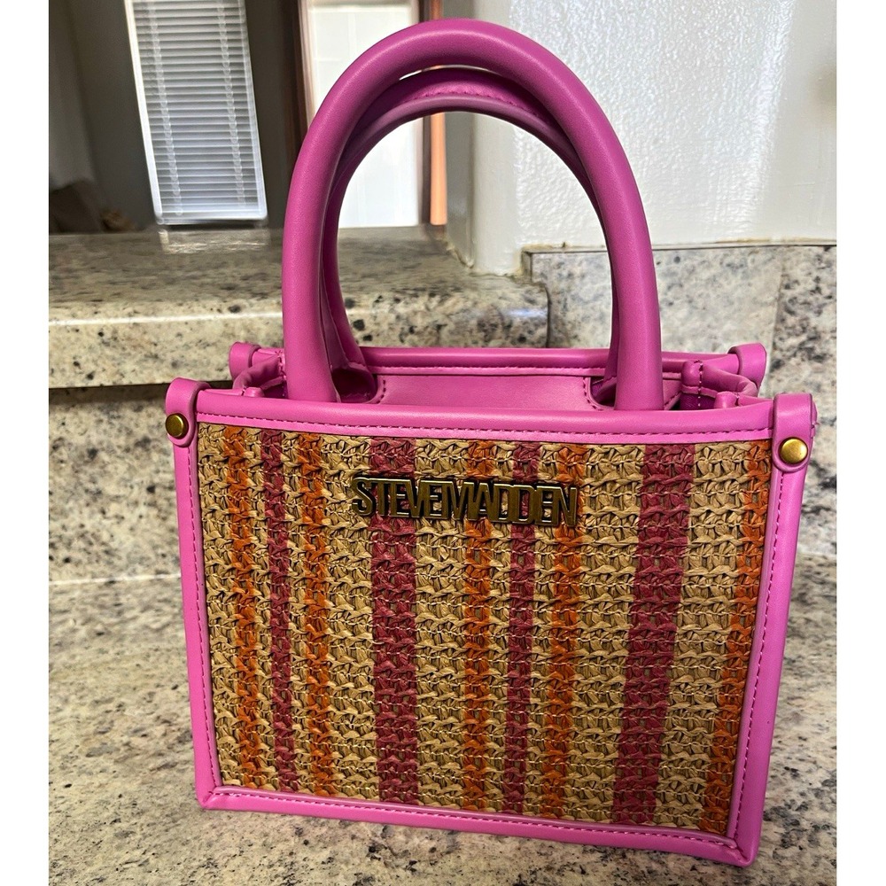Steve Madden Small Pink Striped Satchel Top Handle Zip Bag w/ Detach Strap